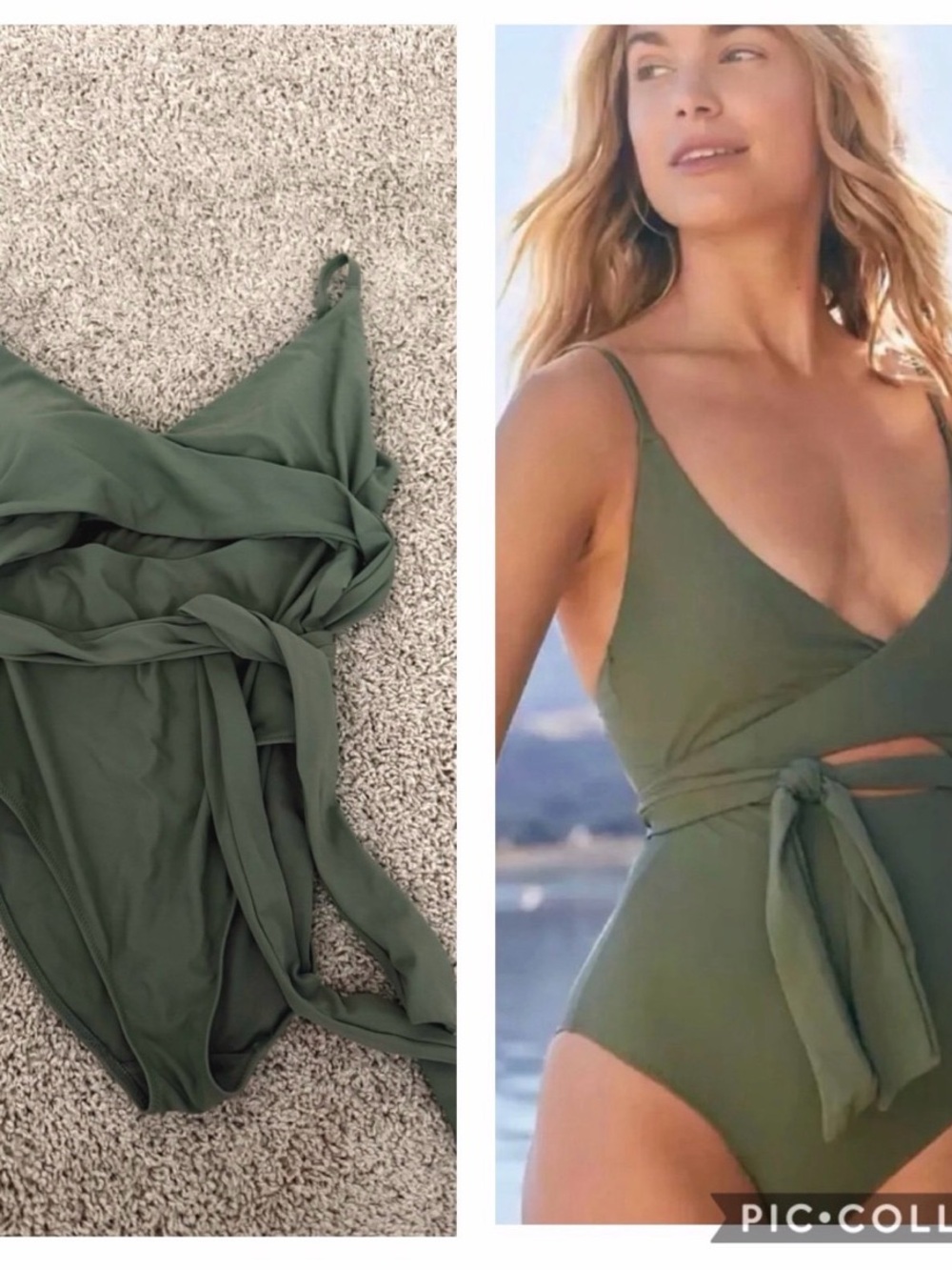 Aerie Olive Green Wrap-Front One-Piece Swimsuit
